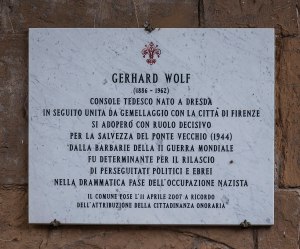 Gerhard Wolf Plaque on Ponte Vecchio, Florence, Italy