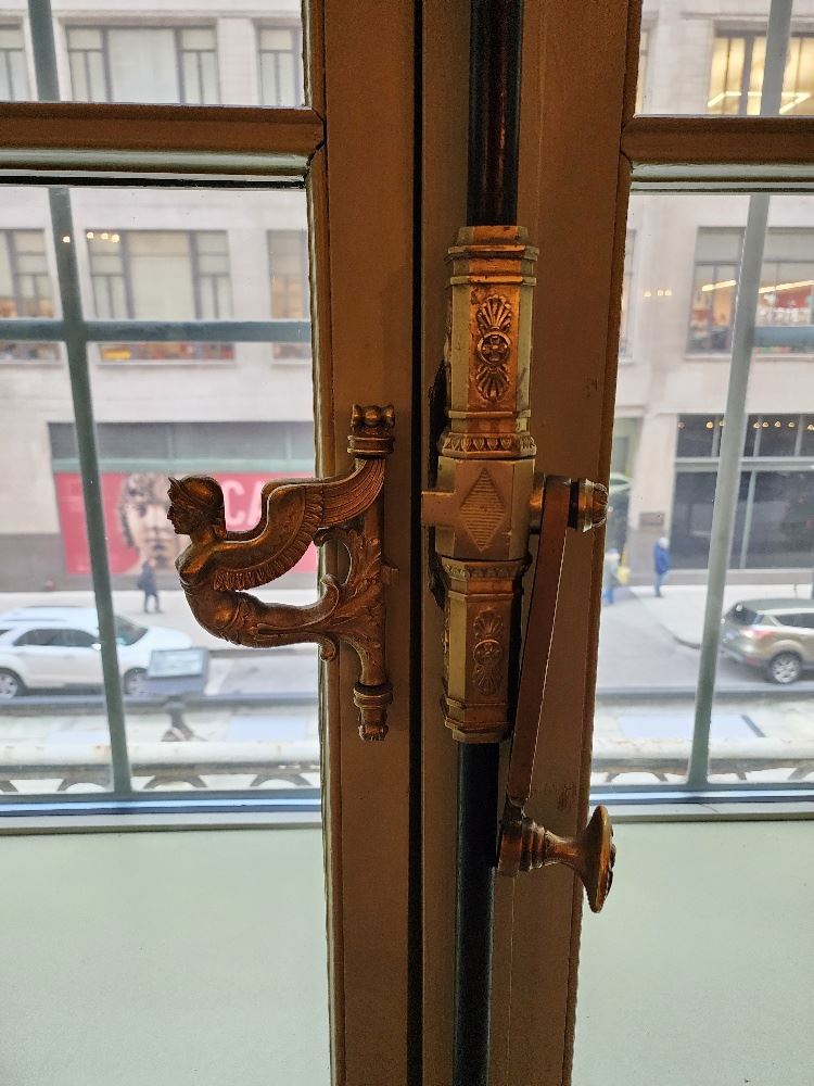 Tiffany window latch at Palmer House Hilton Chicago