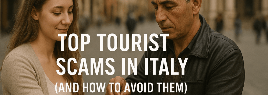 A scam artist tying a bracelet on a woman in Italy